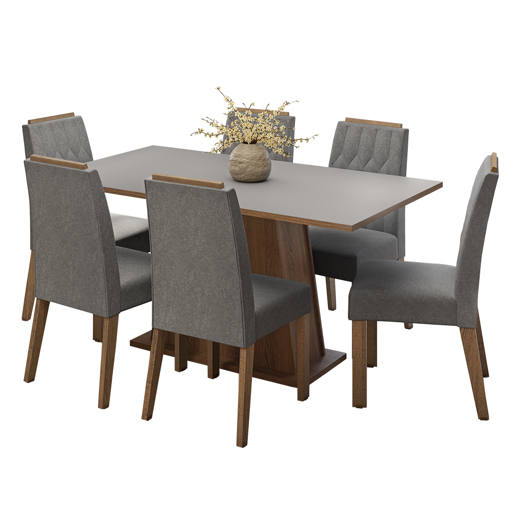 Juego de Comedor Tapa de Madera 6 Sillas Marrón/Gris/Silver Cedro Madesa