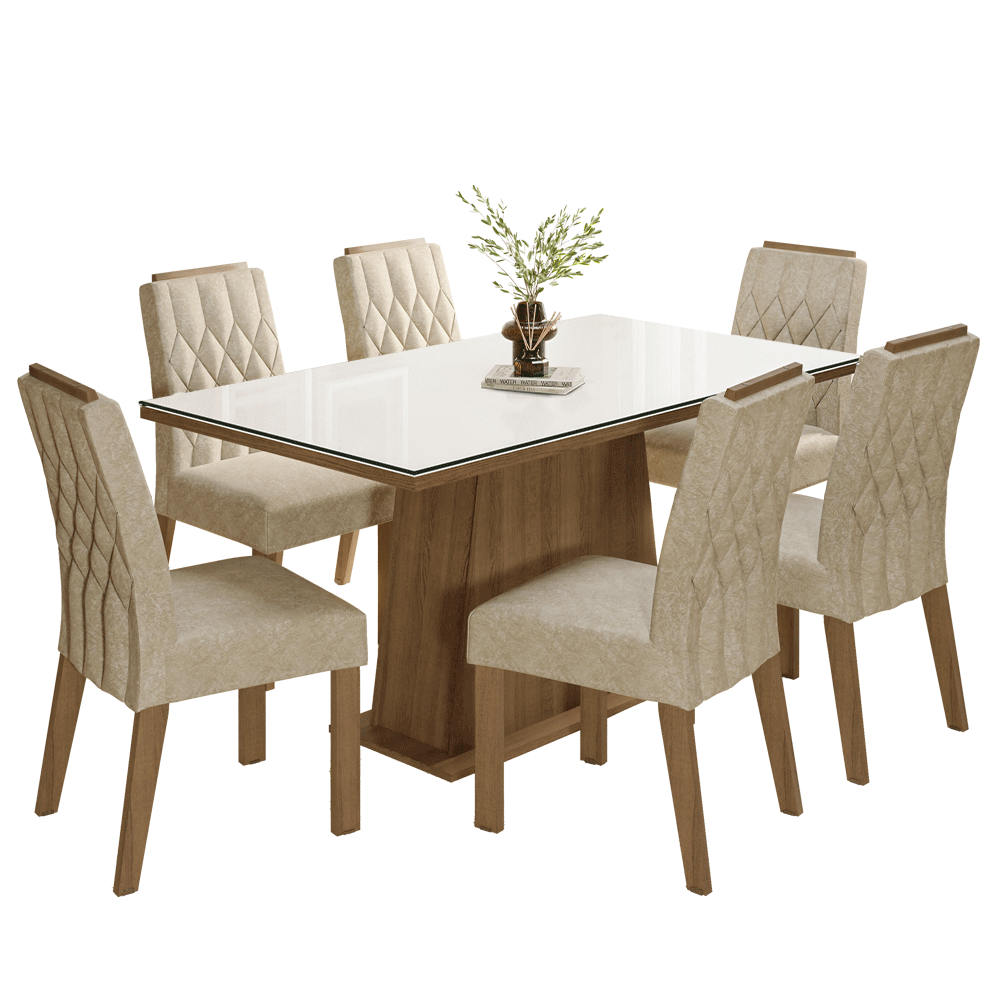 Juego de Comedor Tapa de Vidrio 6 Sillas Marrón/Blanco/Imperial Avenca Madesa