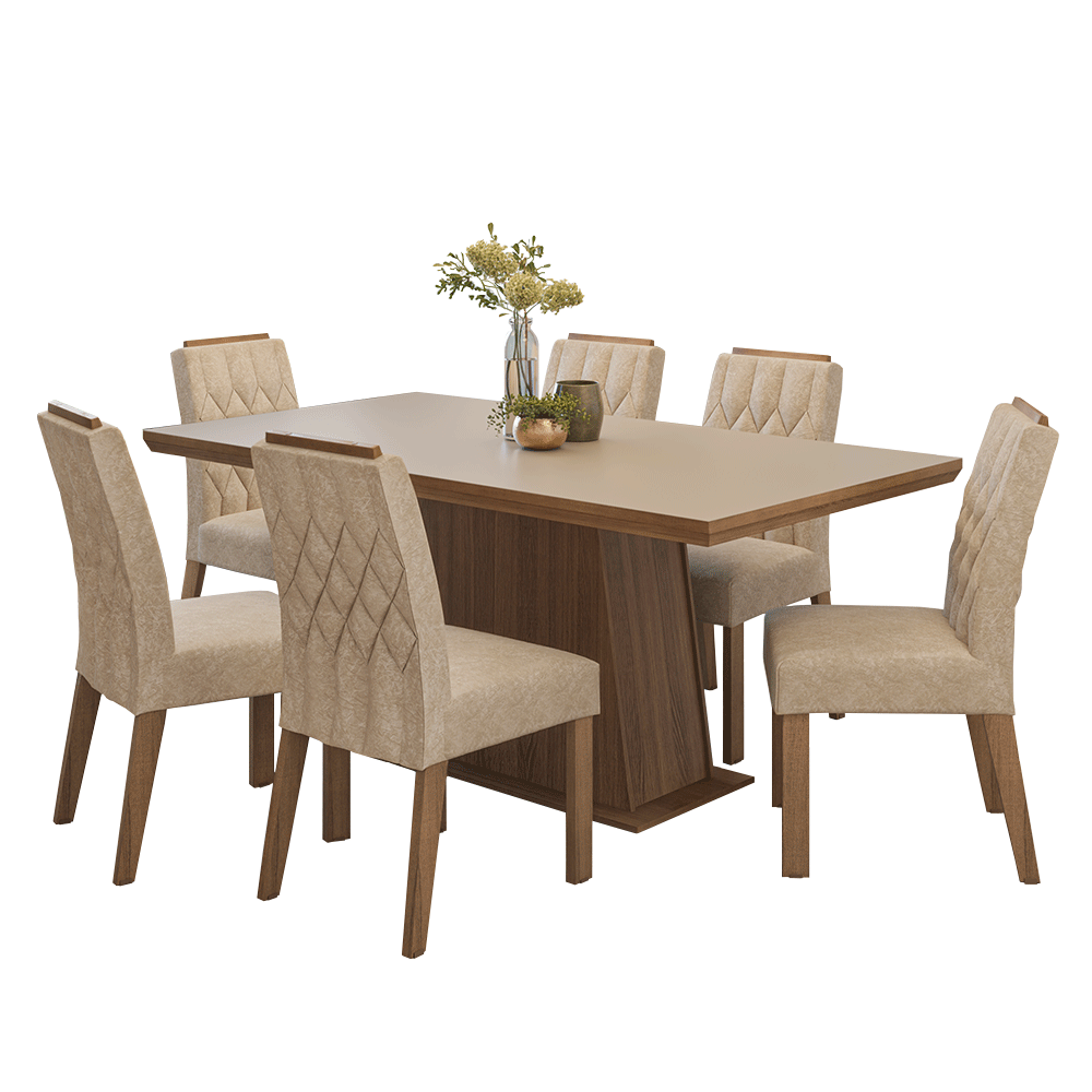 Juego de Comedor con Tapa de Madera 6 Sillas Marrón/Crema/Imperial Assis Madesa