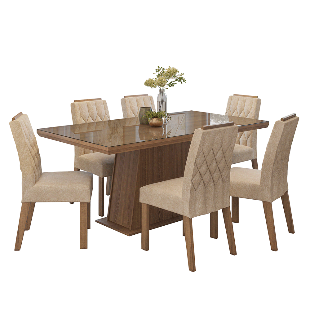Juego de Comedor Tapa con Vidrio 6 Sillas Marrón/Imperial Colmar Madesa