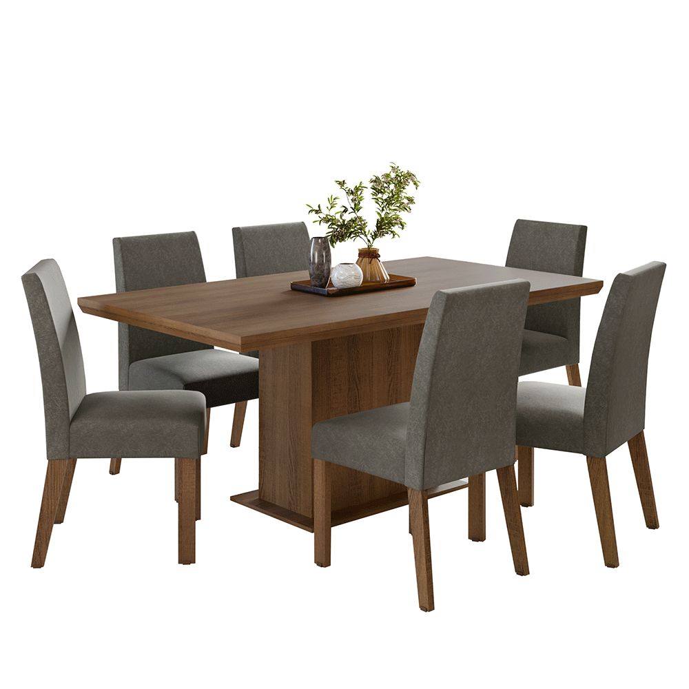 Juego de Comedor con Tapa de Madera 6 Sillas Marrón/Silver Grasse Madesa