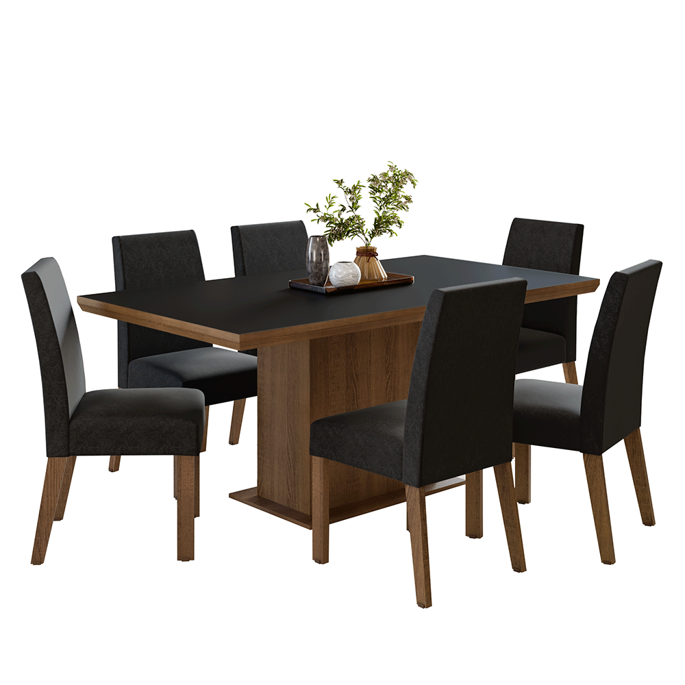 Juego de Comedor con Tapa de Madera 6 Sillas Marrón/Negro/Oxford Grasse Madesa