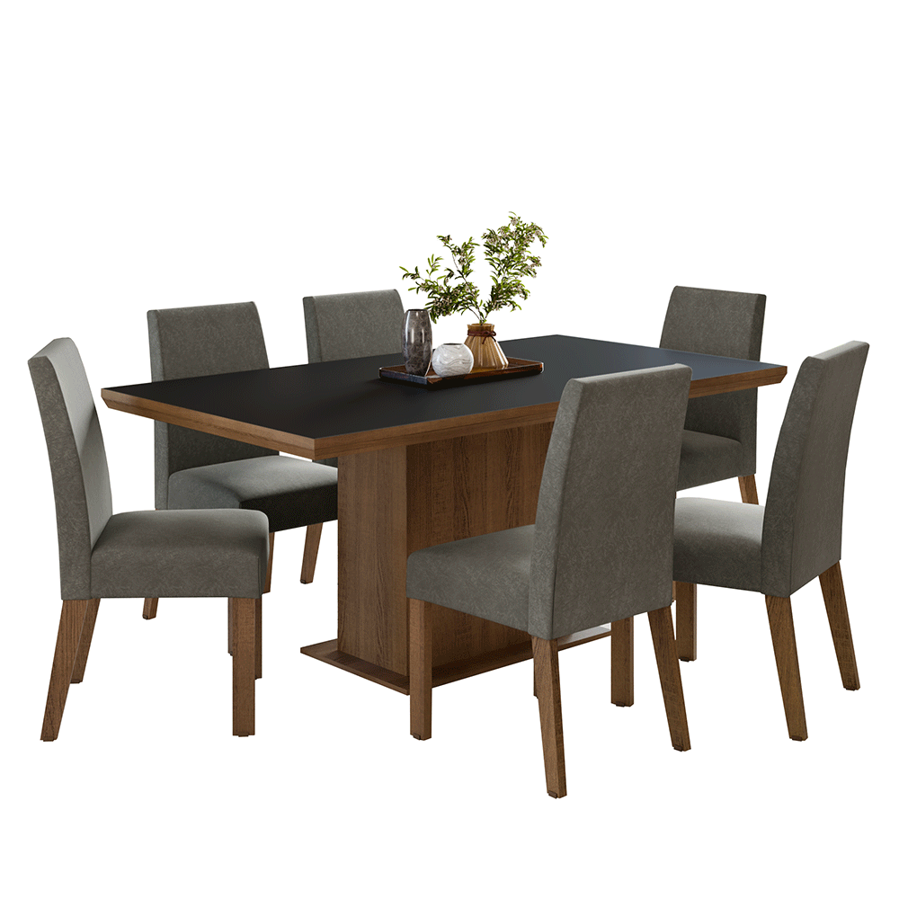 Juego de Comedor con Tapa de Madera 6 Sillas Marrón/Negro/Silver Grasse Madesa
