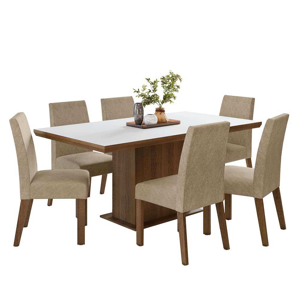 Juego de Comedor con Tapa de Madera 6 Sillas Marrón/Blanco/Imperial Grasse Madesa