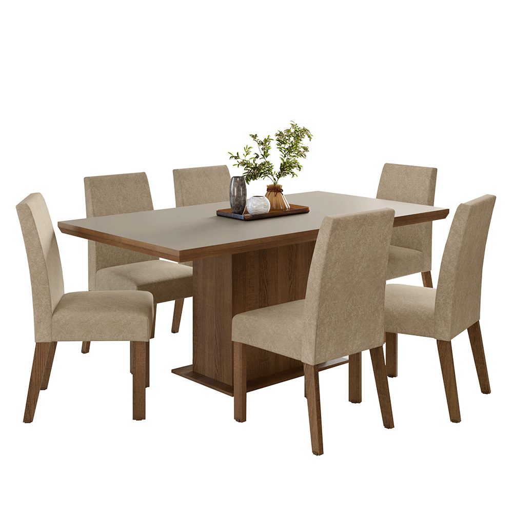 Juego de Comedor con Tapa de Madera 6 Sillas Marrón/Crema/Imperial Grasse Madesa