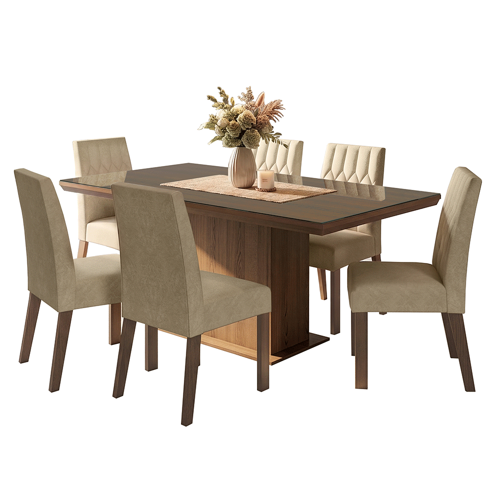 Juego de Comedor Tapa con Vidrio 6 Sillas Marrón/Imperial Dinan Madesa