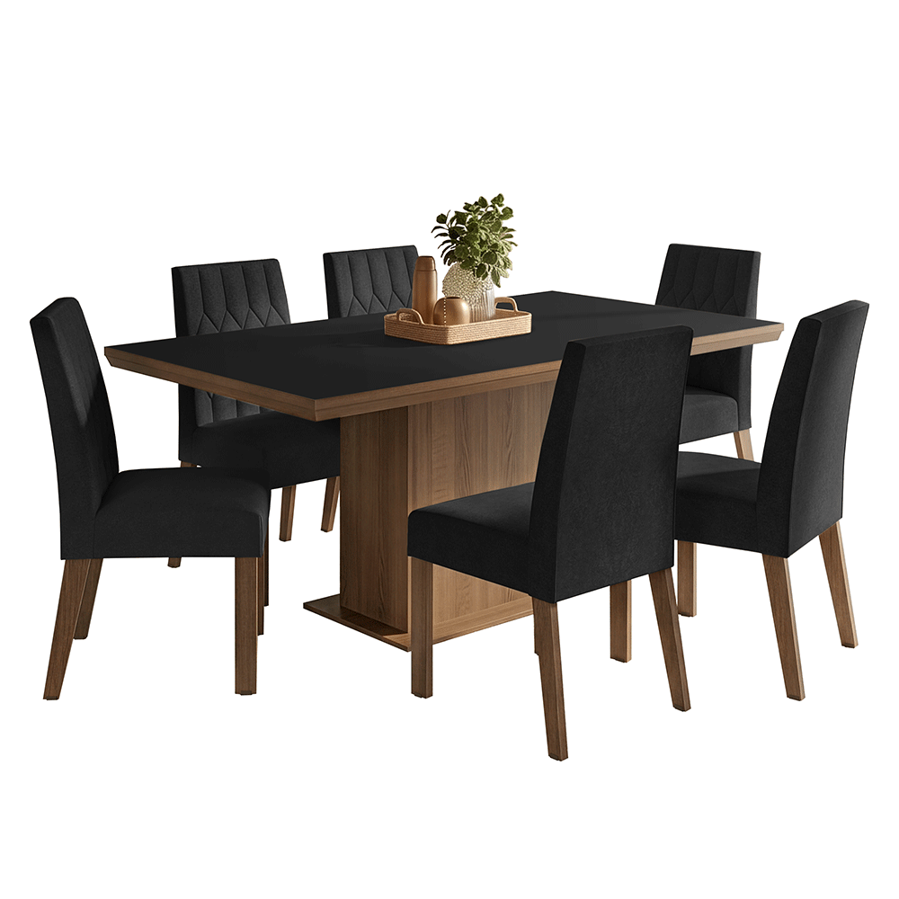 Juego de Comedor con Tapa de Madera 6 Sillas Marrón/Negro/Oxford Luso Madesa