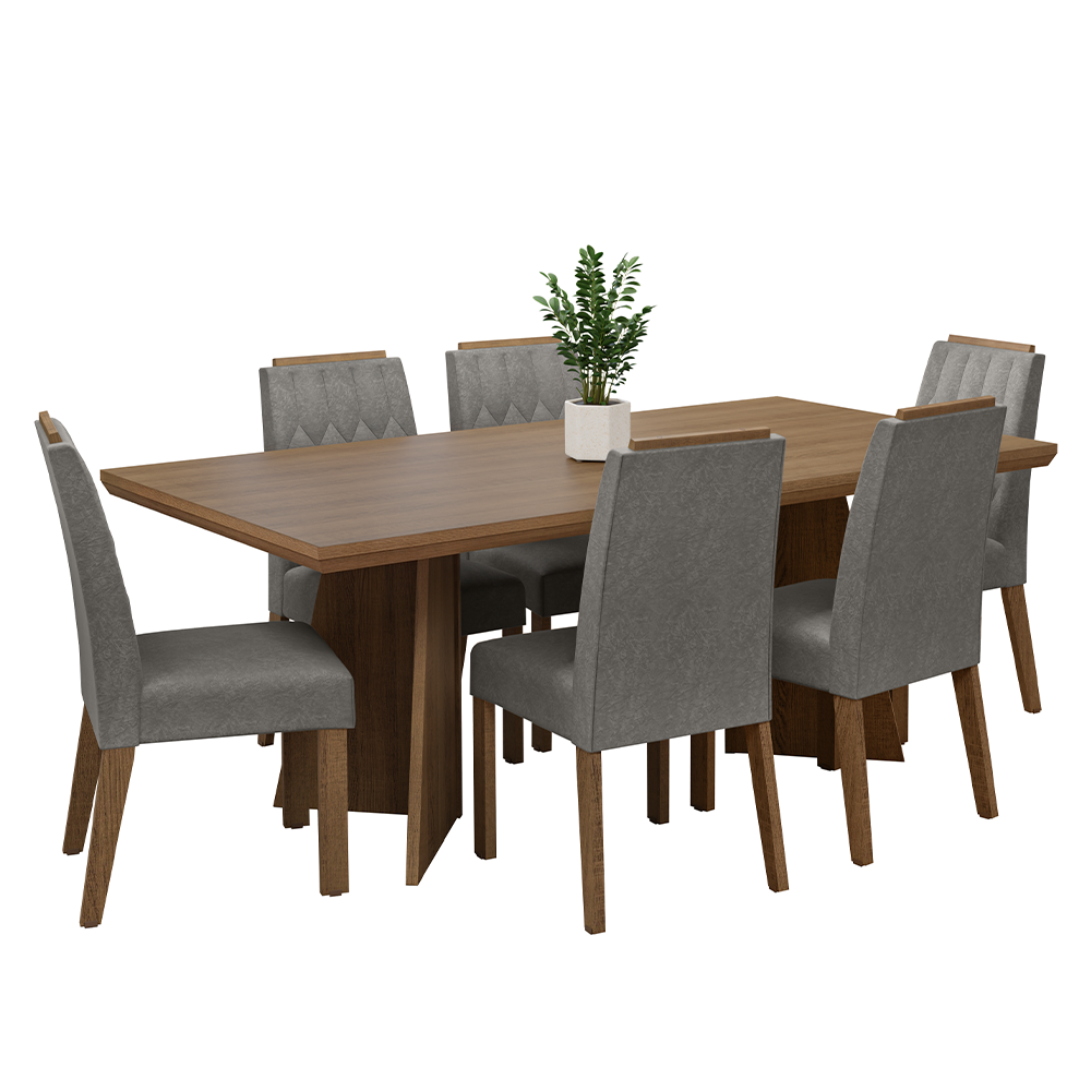 Juego de Comedor con Tapa de Madera 6 Sillas Marrón/Silver Sarlat Madesa
