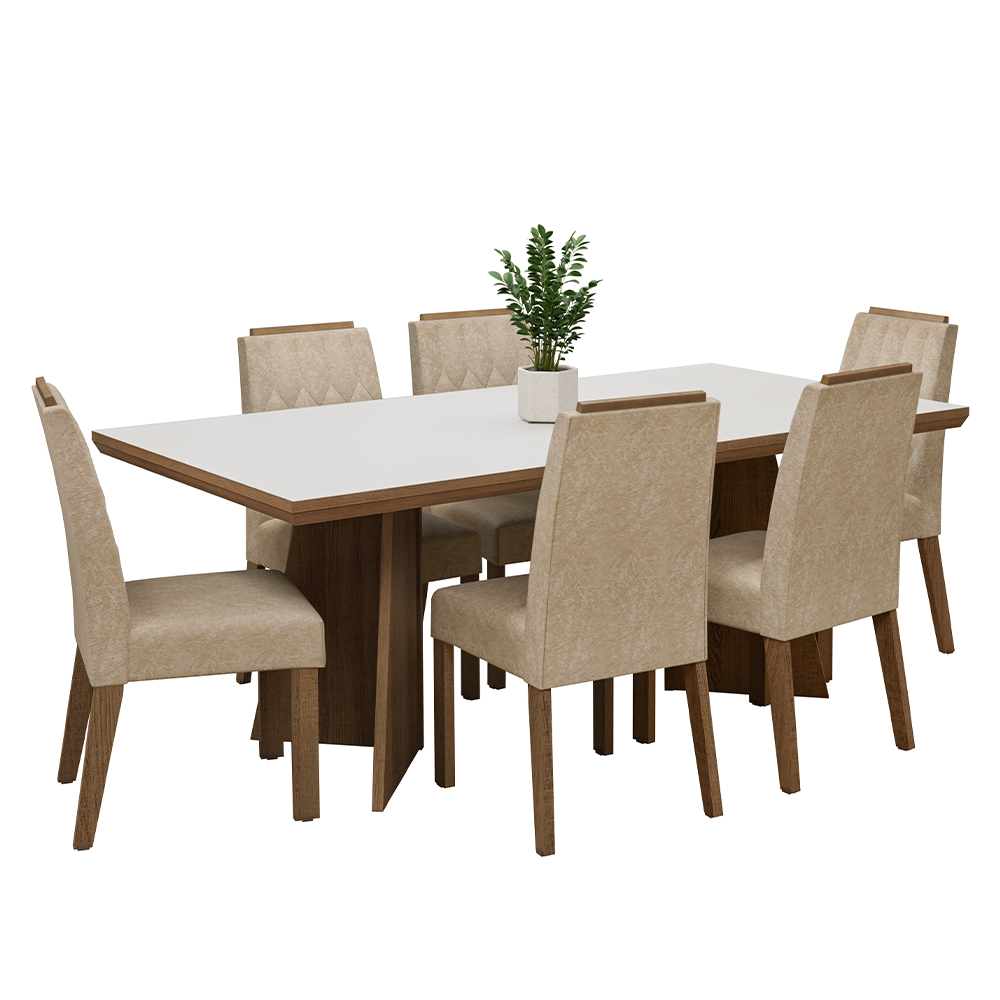 Juego de Comedor con Tapa de Madera 6 Sillas Marrón/Blanco/Imperial Sarlat Madesa