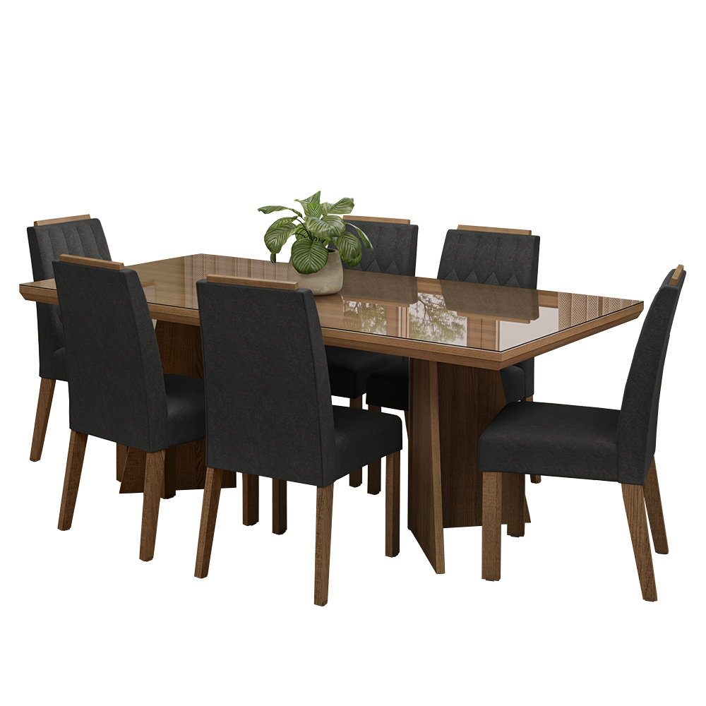 Juego de Comedor Tapa con Vidrio 6 Sillas Marrón/Oxford Pienza Madesa
