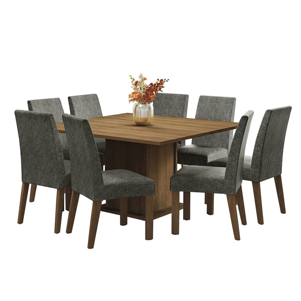 Juego de Comedor Mesada de Madera 8 Sillas Doris Marrón/Silver