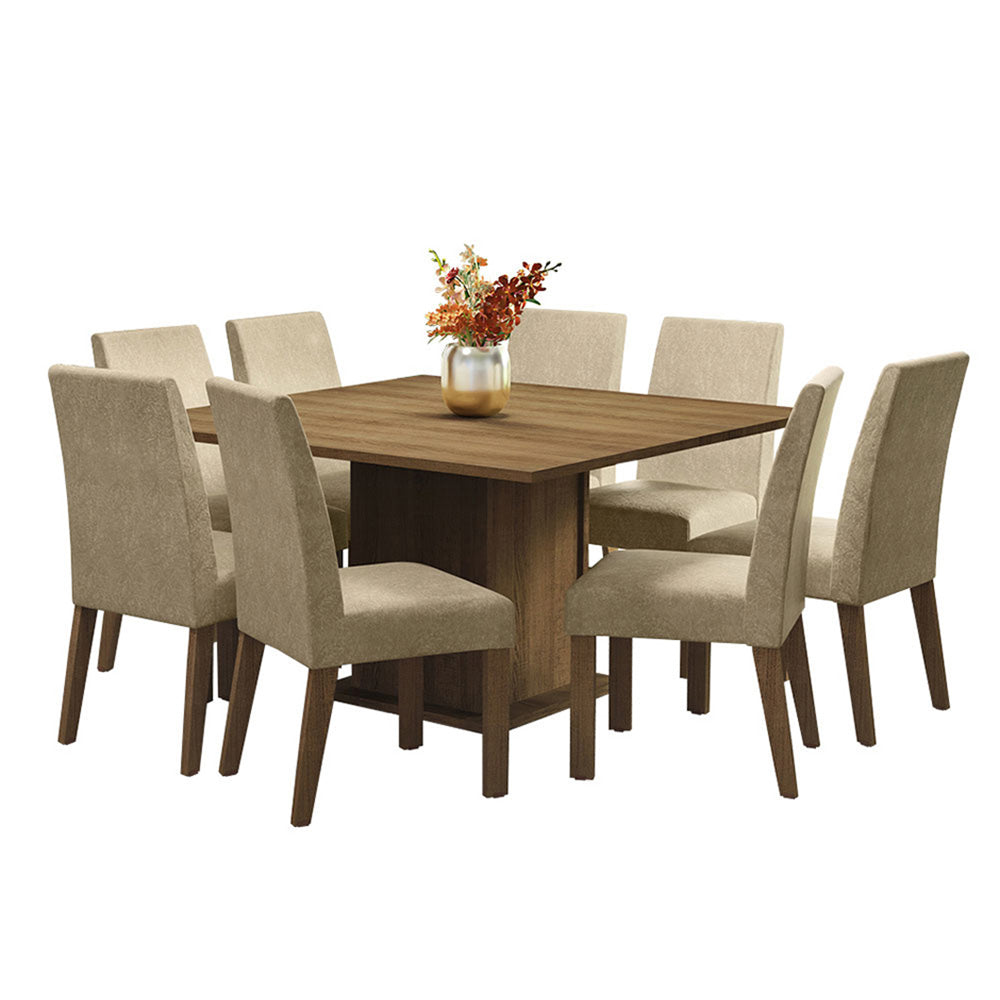 Juego de Comedor Mesada de Madera 8 Sillas Doris Marrón/Imperial