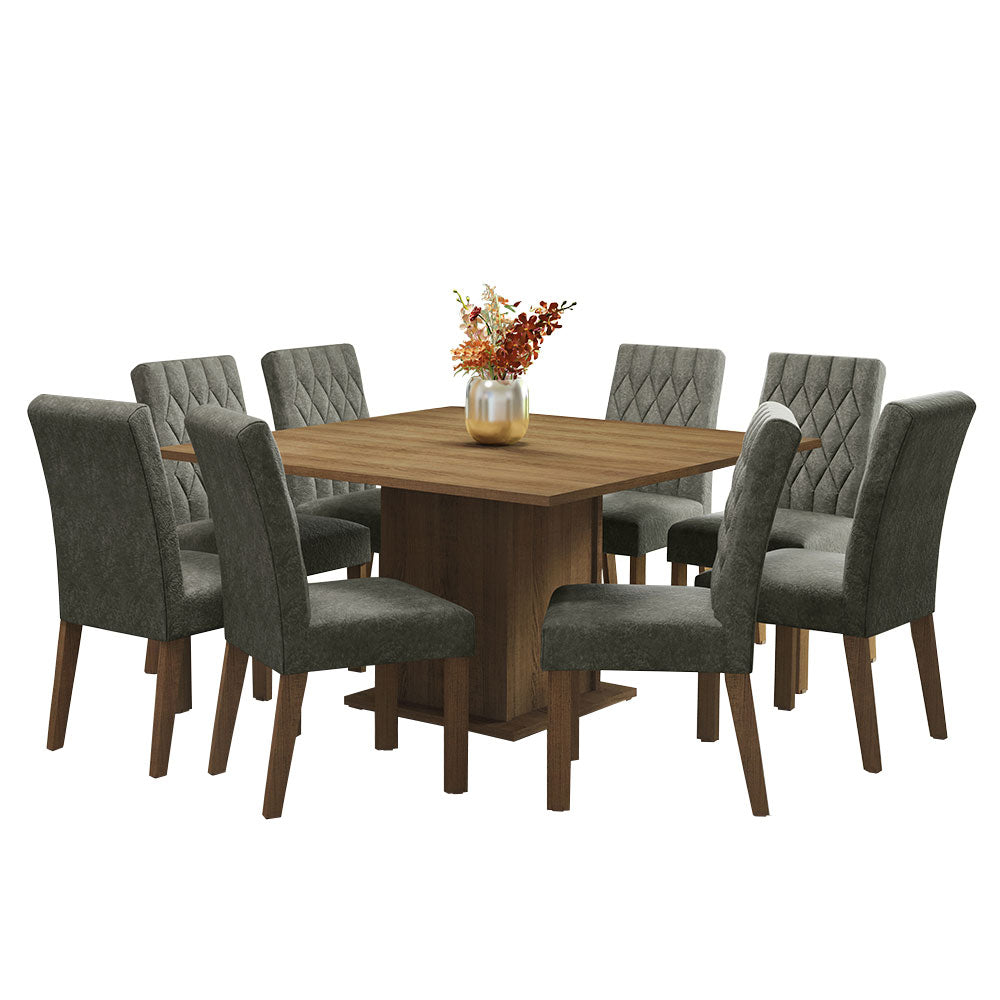 Juego de Comedor con Mesa de Madera y 8 Sillas Marrón/Silver Leila Madesa