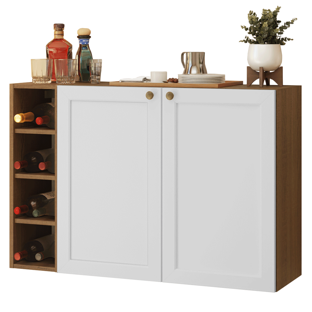 Aparador Vajillero con Bodega para botellas 100cm 2 Puertas Marrón/Blanco Vik 16