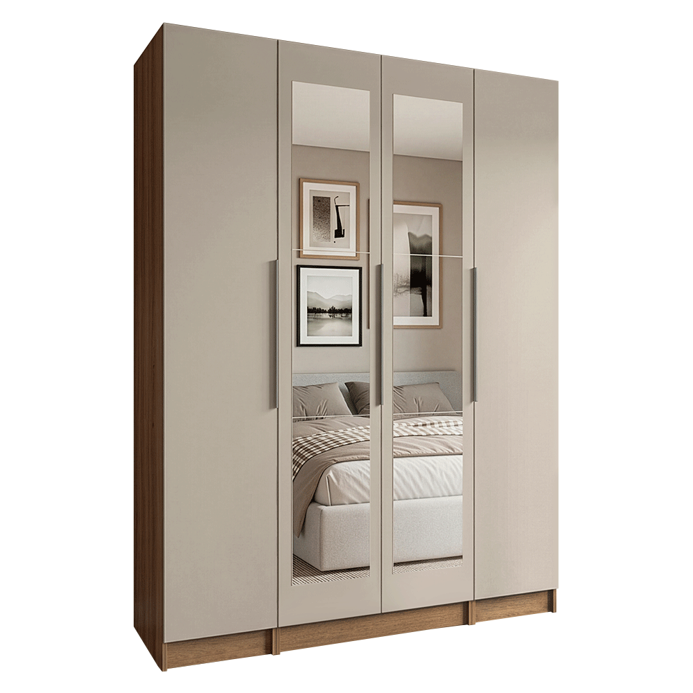 Placard Modular con Espejos 160 cm 4 Puertas Marrón/Crema Neo Madesa