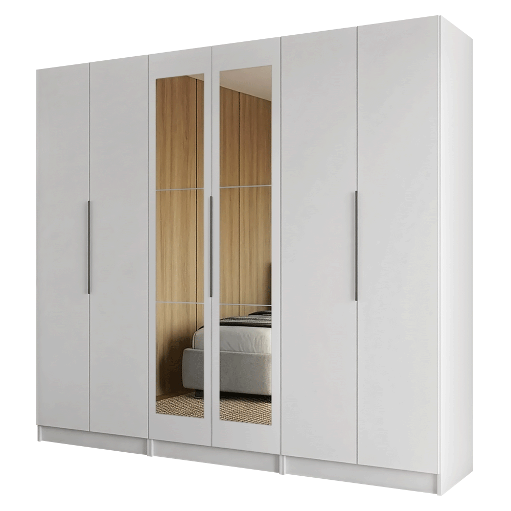 Placard Modular 240 cm 6 Puertas con Espejos 6 Cajones Blanco Neo Madesa 04