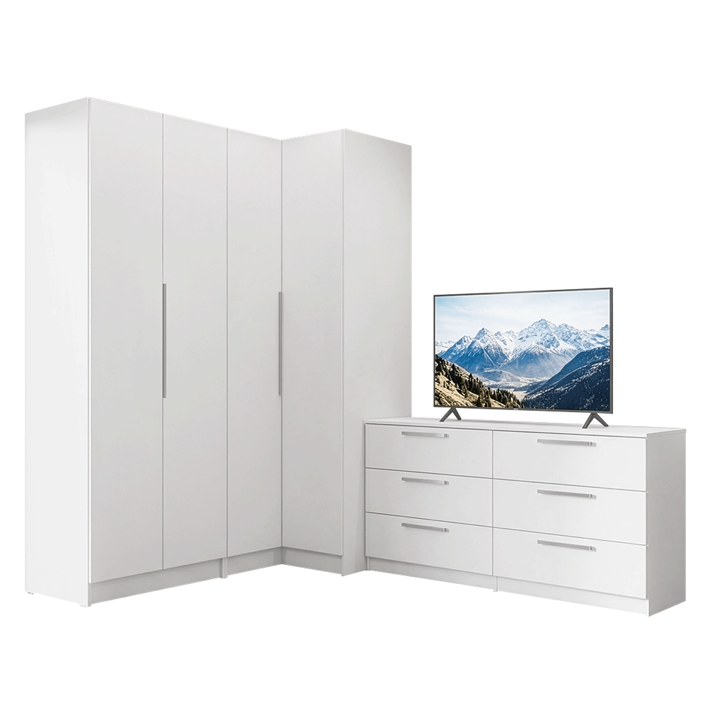 Conjunto Dormitorio con 2 Placards Neo 1 Cómoda para TV Blanco Madesa