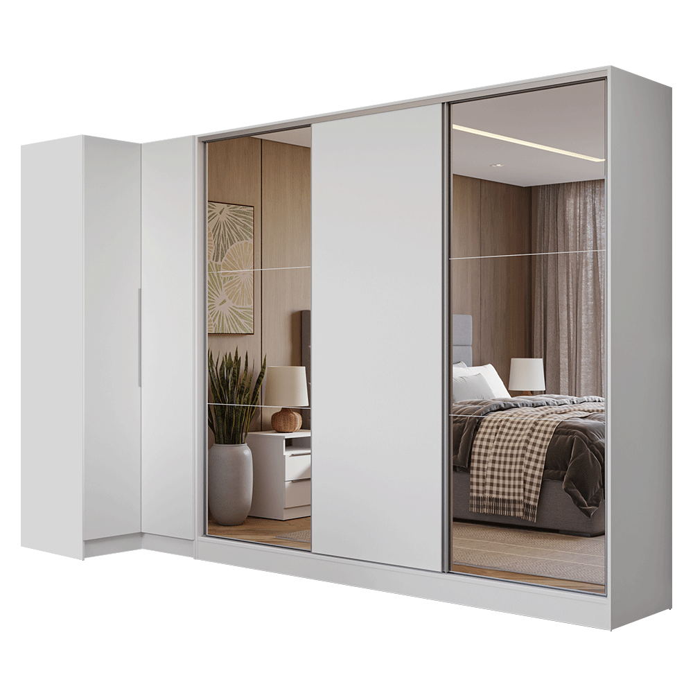 Placard Modulado Neo + Placard Royale Matrimonial 3 Puertas Corredizas con Espejos Blanco