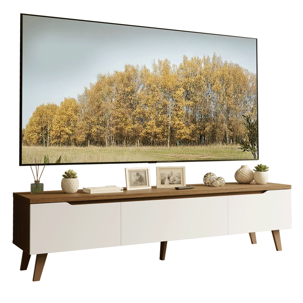 Rack para TV de hasta 80 Pulgadas 180 cm 2 Puertas 1 Cajón Marrón/Blanco Nilo Madesa