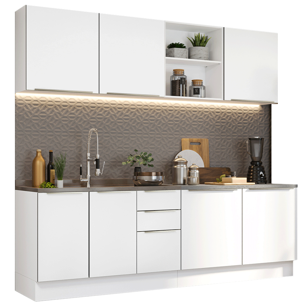 Combo Completo de Cocina 240 x 60 cm Blanco Aterciopelado Lux Madesa 05