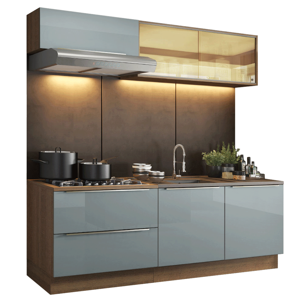 Cocina Compacta 200 x 60 cm Marrón/Gris Lux Madesa 01