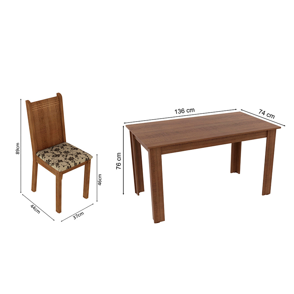 Juego de Comedor Rosie Madesa Mesa Tapa de Madera con 4 Sillas Marrón/Floral Beige Marrón