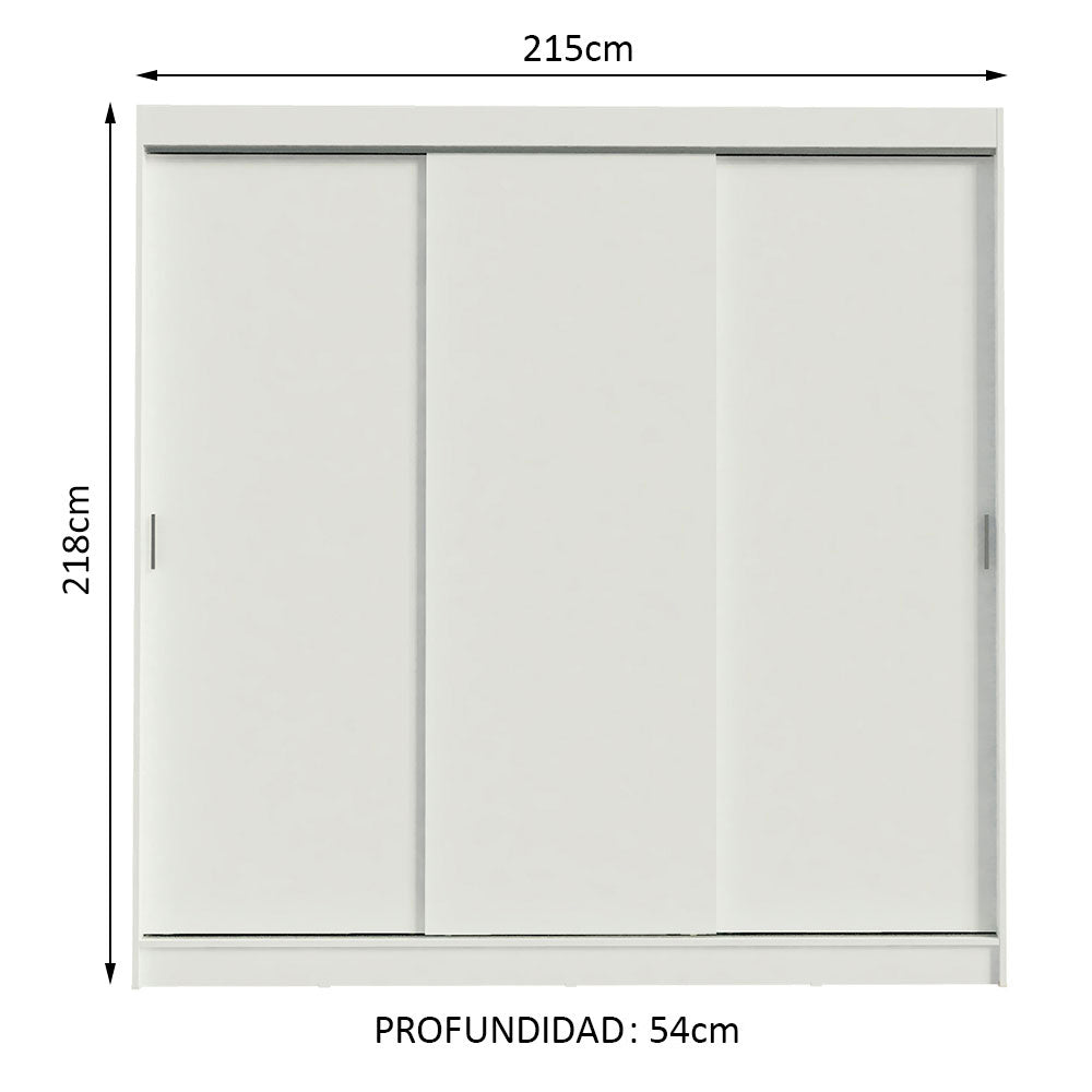 Placard Ropero Matrimonial Madesa Kansas 3 Puertas Corredizas 3 Cajones Blanco