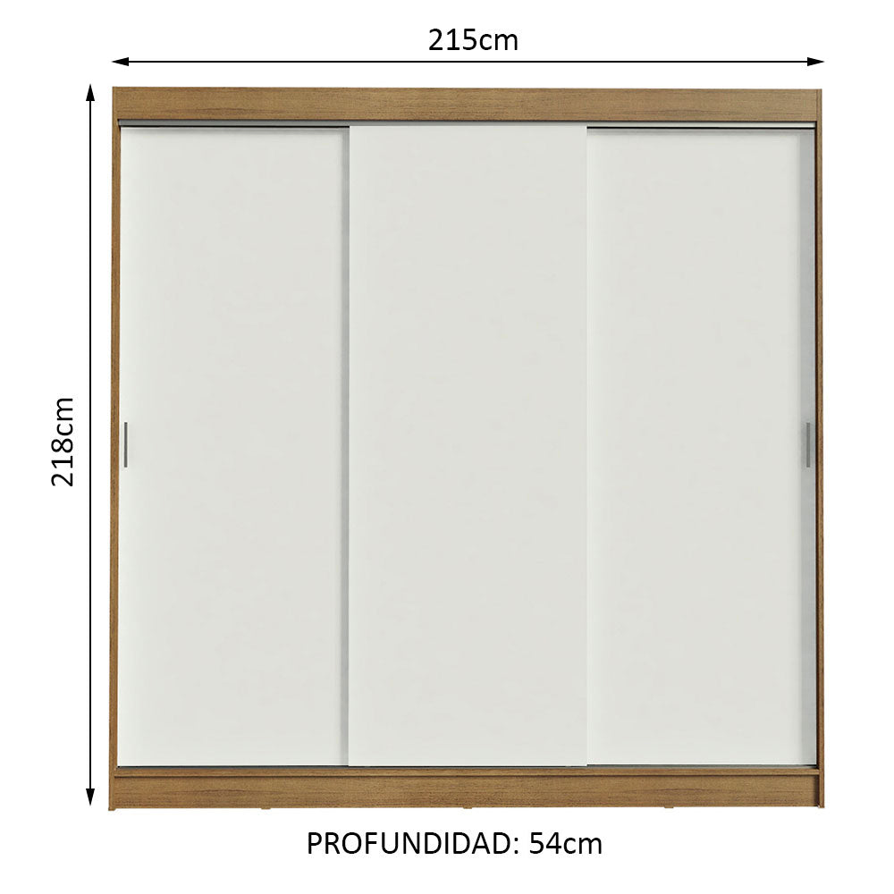 Placard Ropero Matrimonial Madesa Kansas 3 Puertas Corredizas 3 Cajones Marrón/Blanco