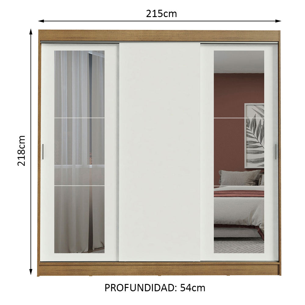 Placard Ropero Matrimonial Madesa Kansas 3 Puertas Corredizas con Espejos 3 Cajones Marrón/Blanco