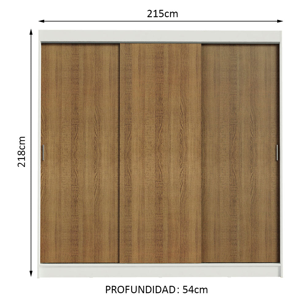 Placard Ropero Matrimonial Madesa Kansas 3 Puertas Corredizas 3 Cajones Blanco/Marrón
