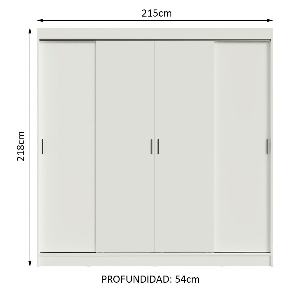 Placard Ropero Matrimonial Madesa Austin 4 Puertas Corredizas 3 Cajones Blanco