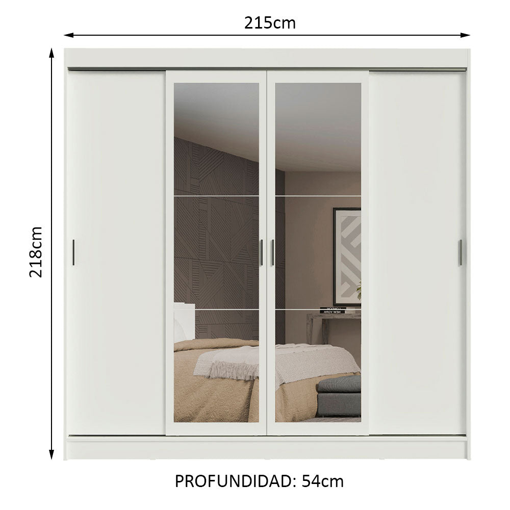 Placard Ropero Matrimonial Madesa Austin 4 Puertas Corredizas con Espejos 3 Cajones Blanco