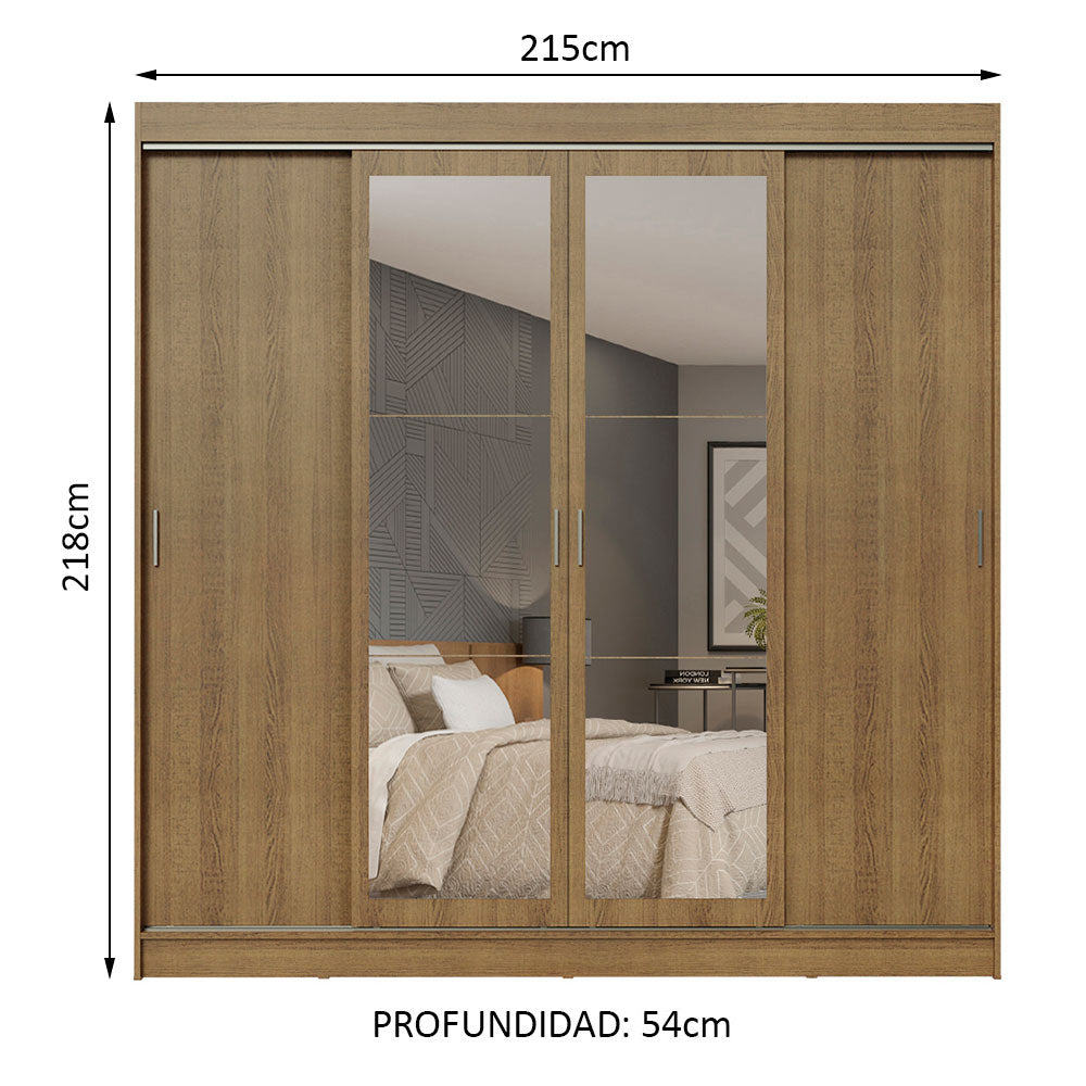 Placard Ropero Matrimonial Madesa Austin 4 Puertas Corredizas con Espejos 3 Cajones Marrón
