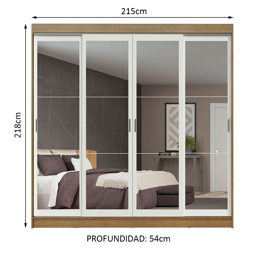 Placard Ropero Matrimonial Madesa Austin 4 Puertas Corredizas de Espejo 3 Cajones Marrón/Blanco