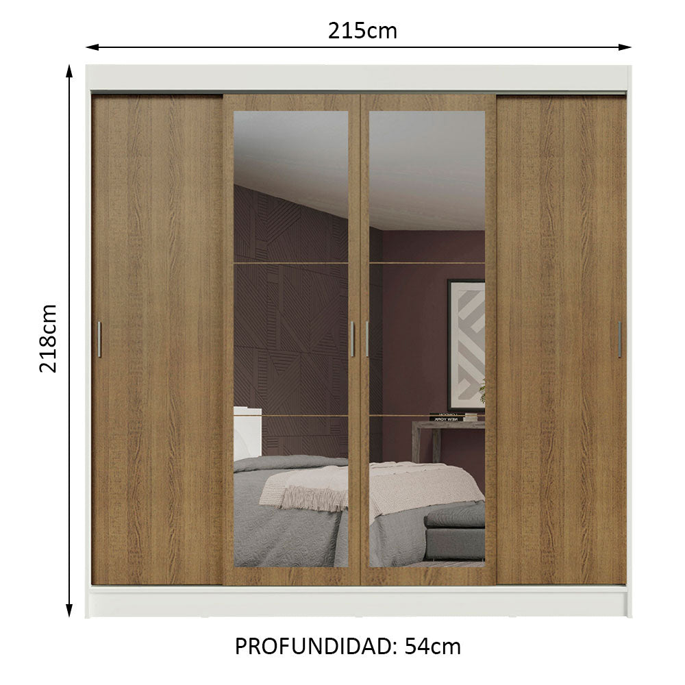 Placard Ropero Matrimonial Madesa Austin 4 Puertas Corredizas con Espejos 3 Cajones Blanco/Marrón