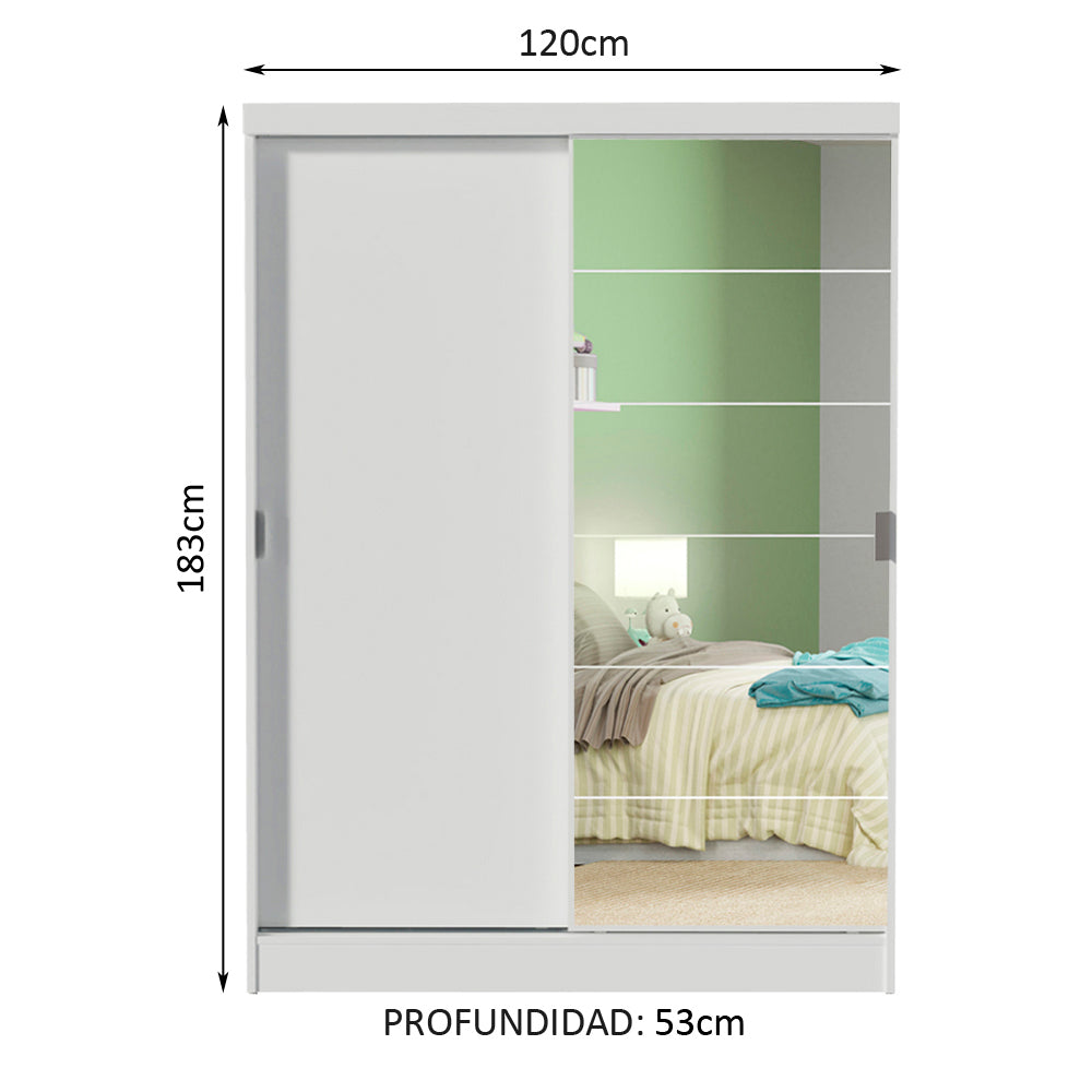 Placard Infantil Nick 2 Puertas Corredizas con Espejo Blanco