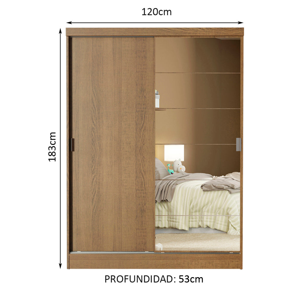 Placard Infantil Nick 2 Puertas Corredizas con Espejo Marrón