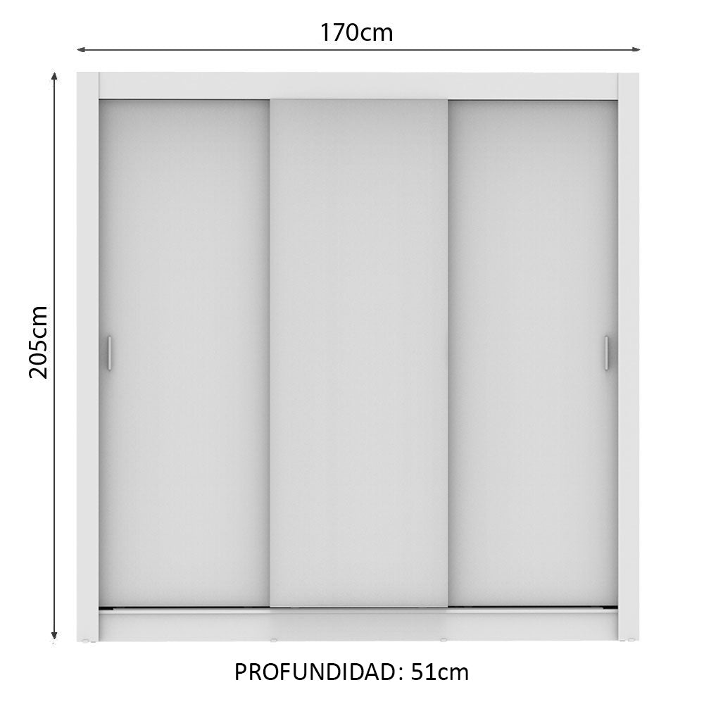 Placard Matrimonial Monaco 3 Puertas Corredizas - Blanco