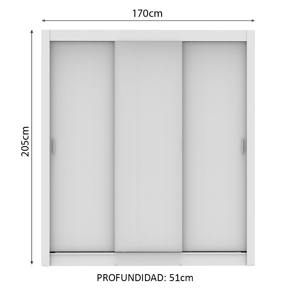 Placard Matrimonial Lyon Plus 3 Puertas Corredizas 4 Cajones Blanco