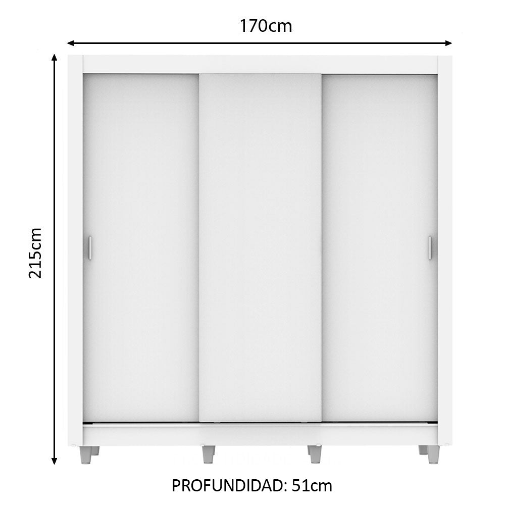 Placard Matrimonial Mónaco 3 Puertas Corredizas con Patas Blanco
