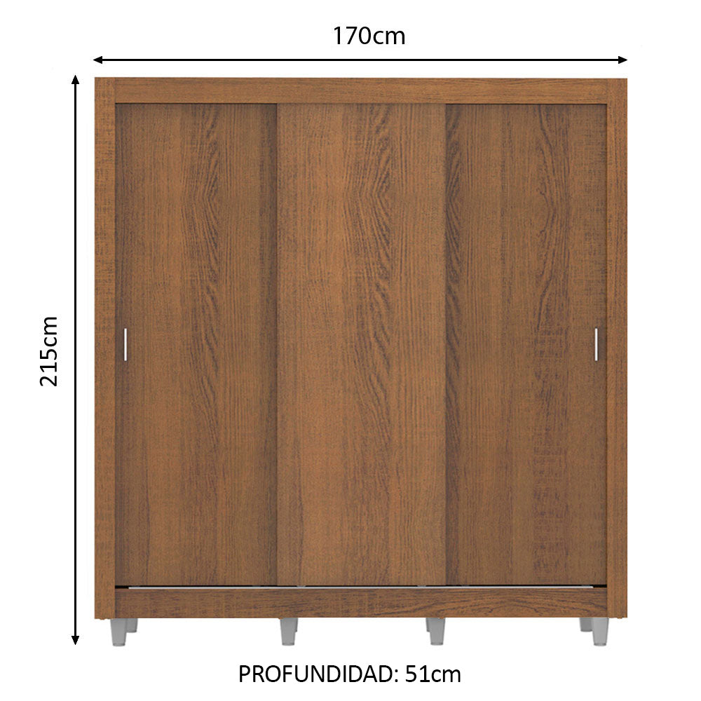 Placard Matrimonial Mónaco 170 cm 3 Puertas Corredizas con Patas Marrón Madesa