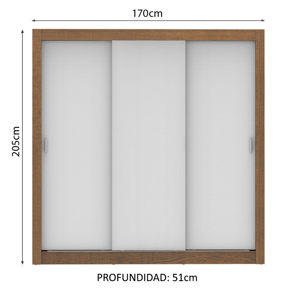 Placard Matrimonial Monaco 3 Puertas Corredizas - Marrón/Blanco