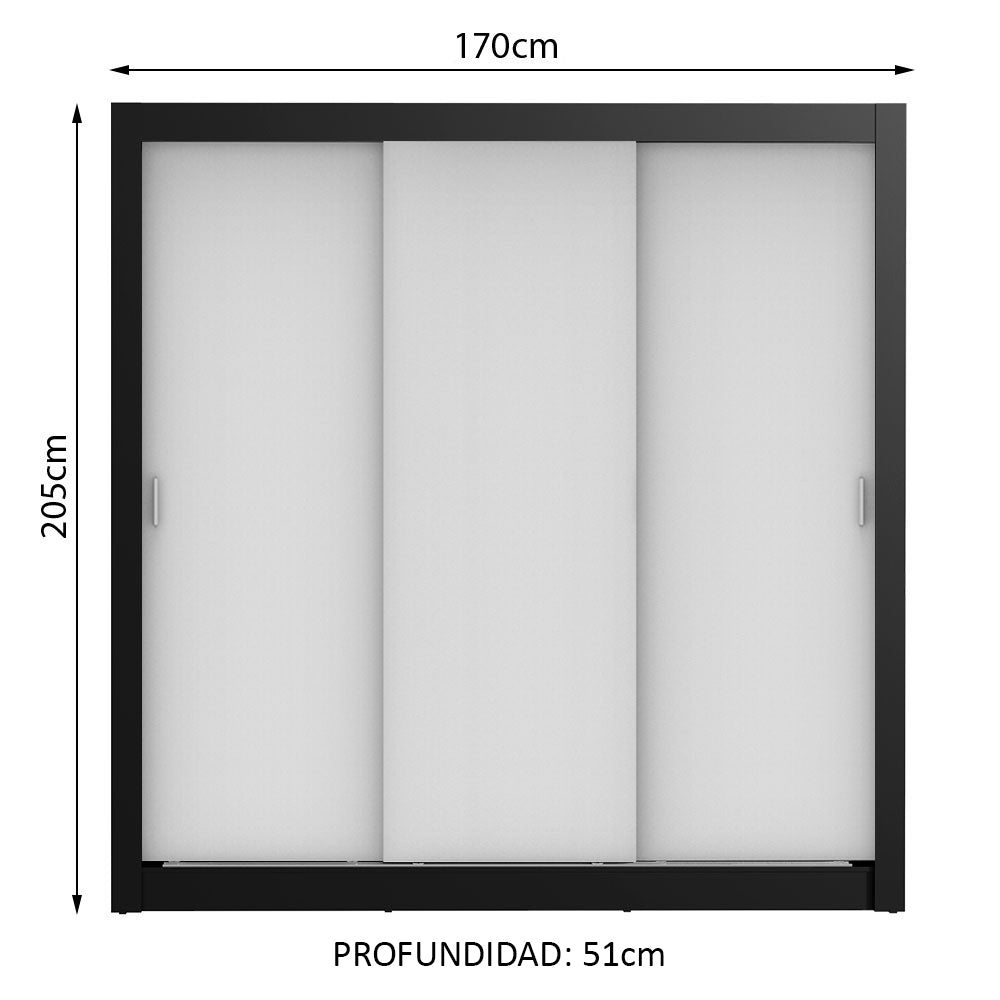 Placard Matrimonial Lyon Plus 3 Puertas Corredizas 4 Cajones Negro/Blanco