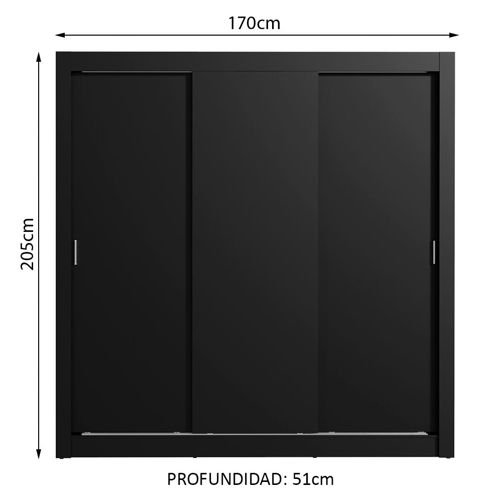 Placard Matrimonial Monaco 3 Puertas Corredizas Negro