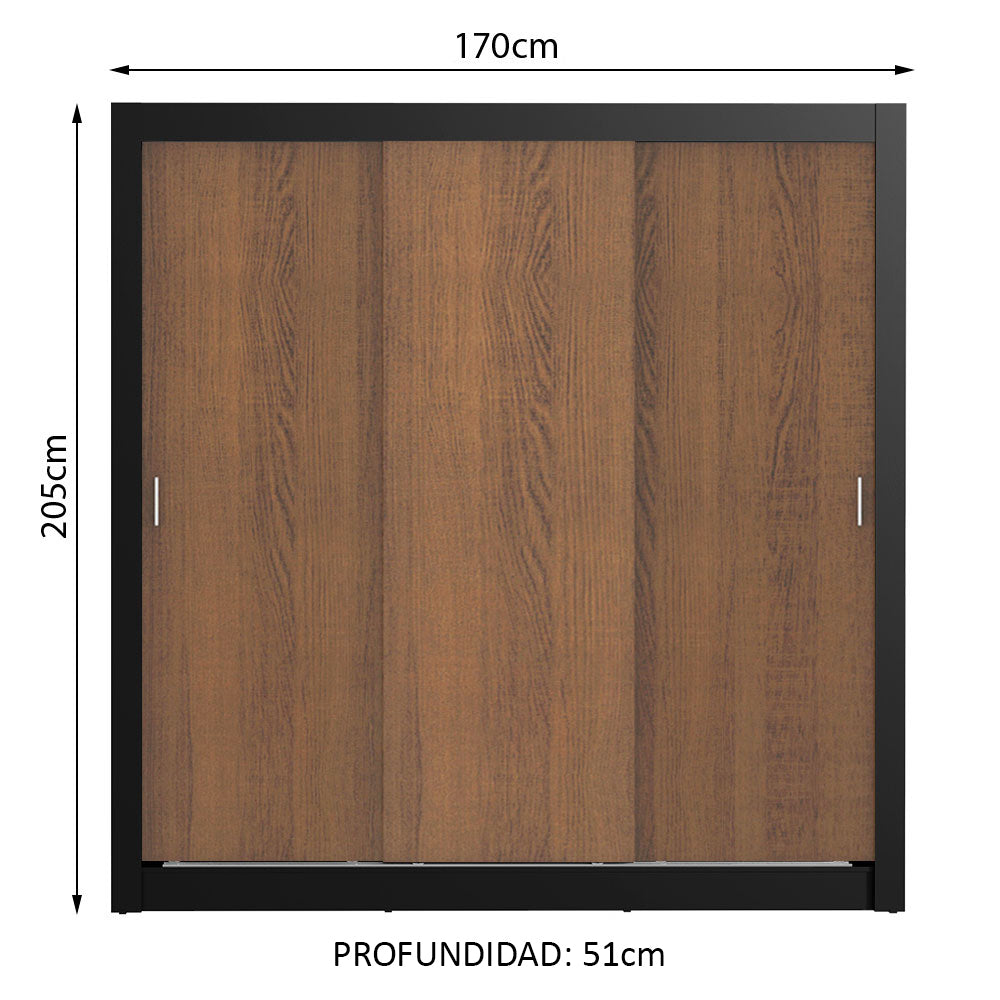 Placard Matrimonial Monaco 3 Puertas Corredizas Negro/Marrón