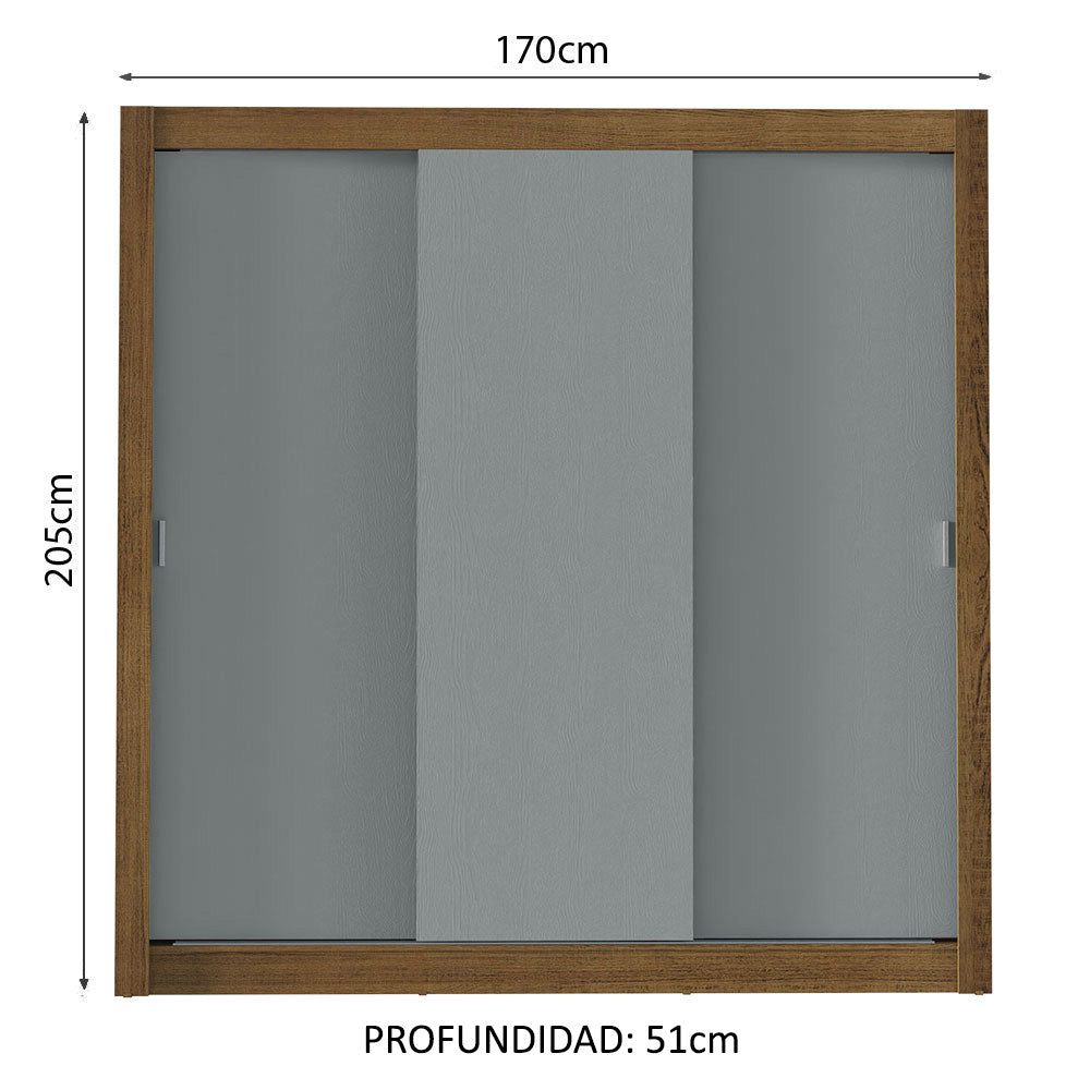 Placard Matrimonial 3 Puertas Corredizas Marrón/Gris Monaco