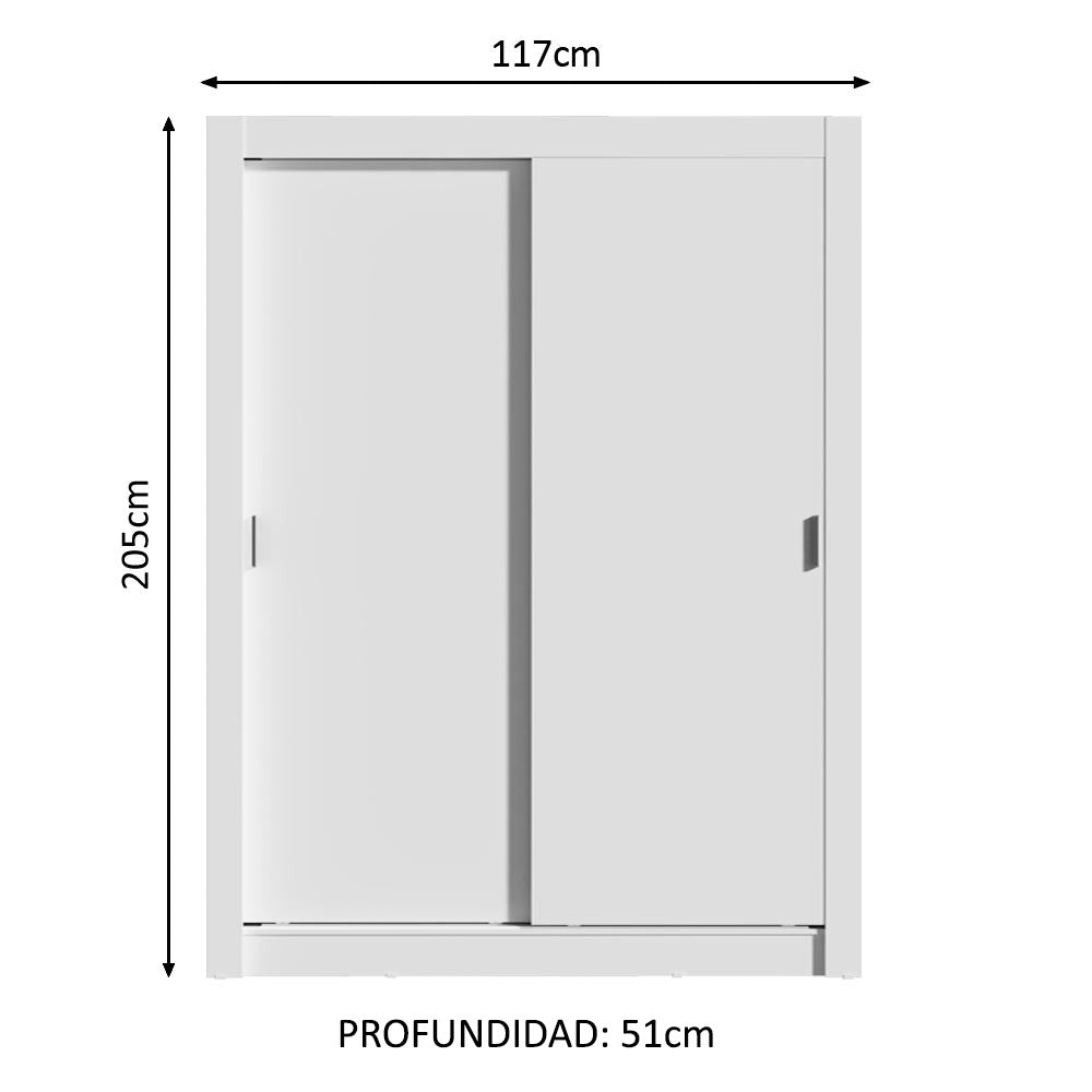 Placard Soltero Dallas Plus 2 Puertas Corredizas 4 Cajones Blanco