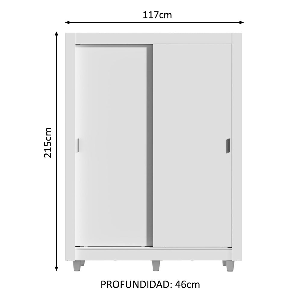 Placard Soltero Dallas Plus 2 Puertas Corredizas 4 Cajones con Patas Blanco