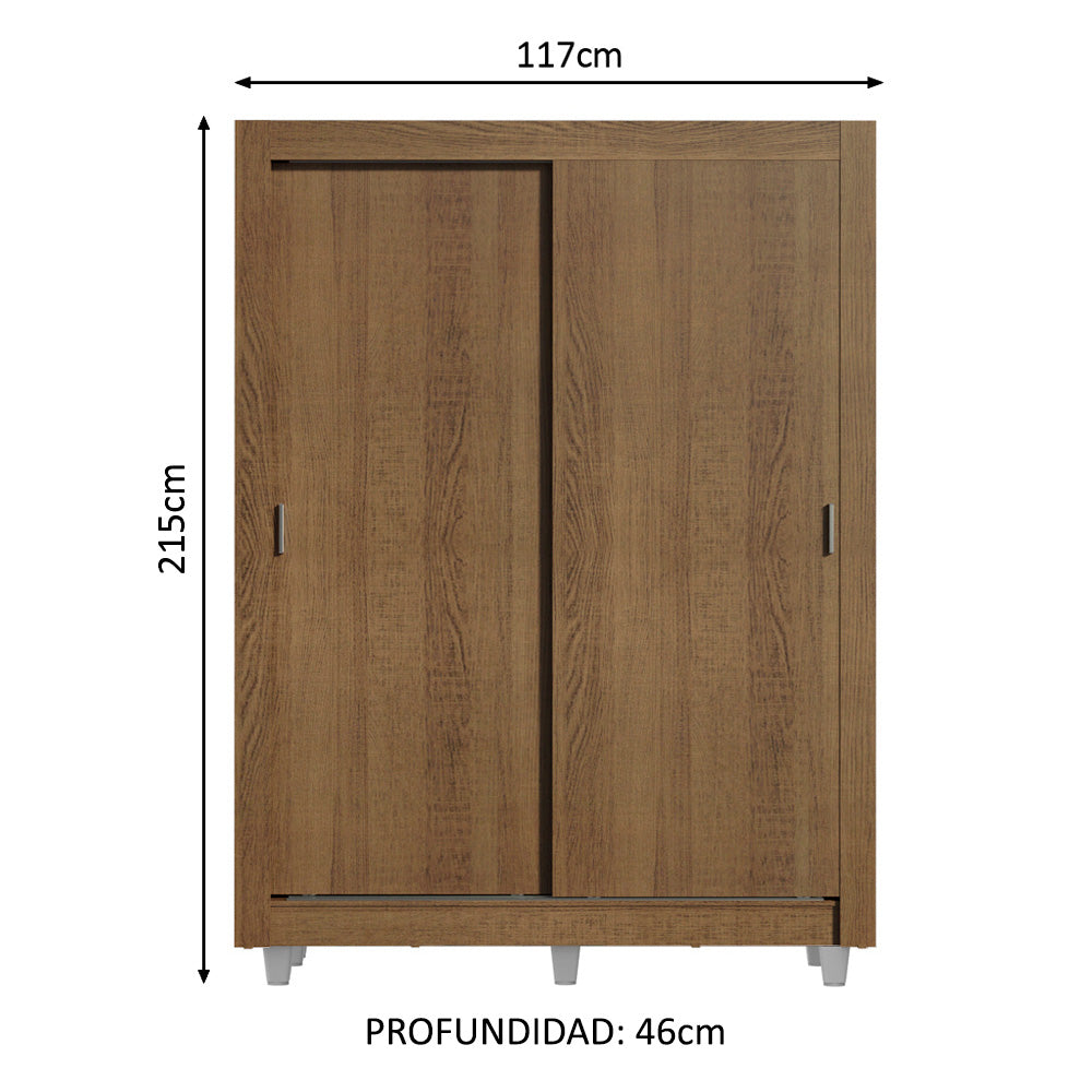 Placard Soltero Dallas Plus 2 Puertas Corredizas 4 Cajones con Patas Marrón