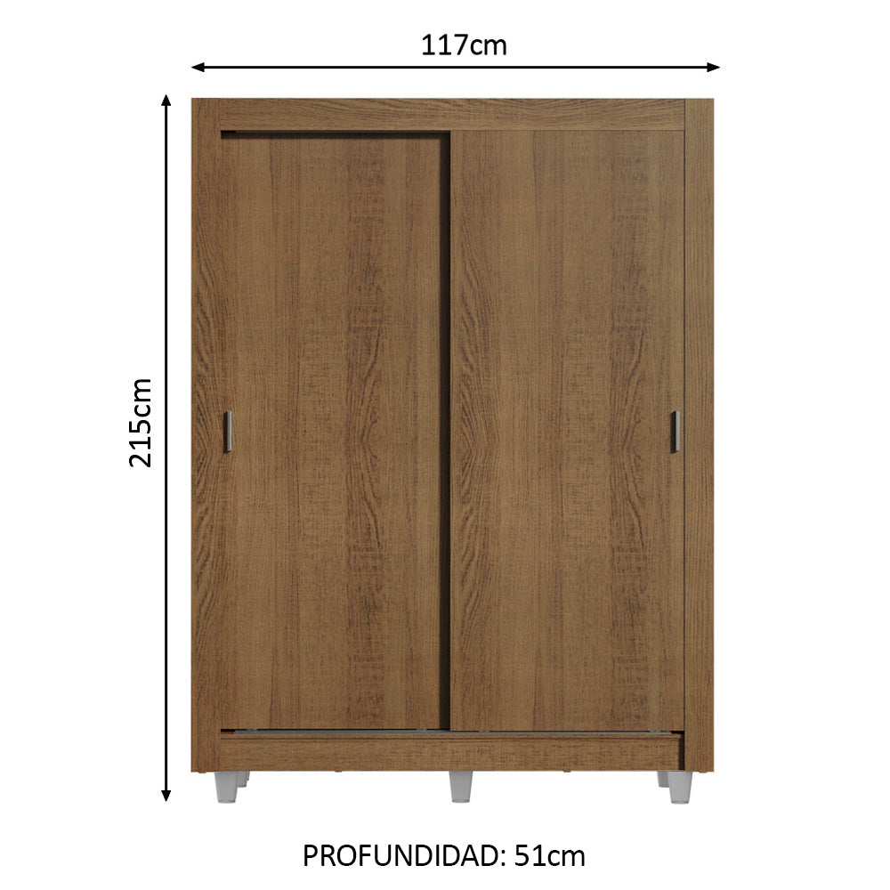 Placard Soltero Dallas Plus 2 Puertas Corredizas 4 Cajones con Patas Marrón